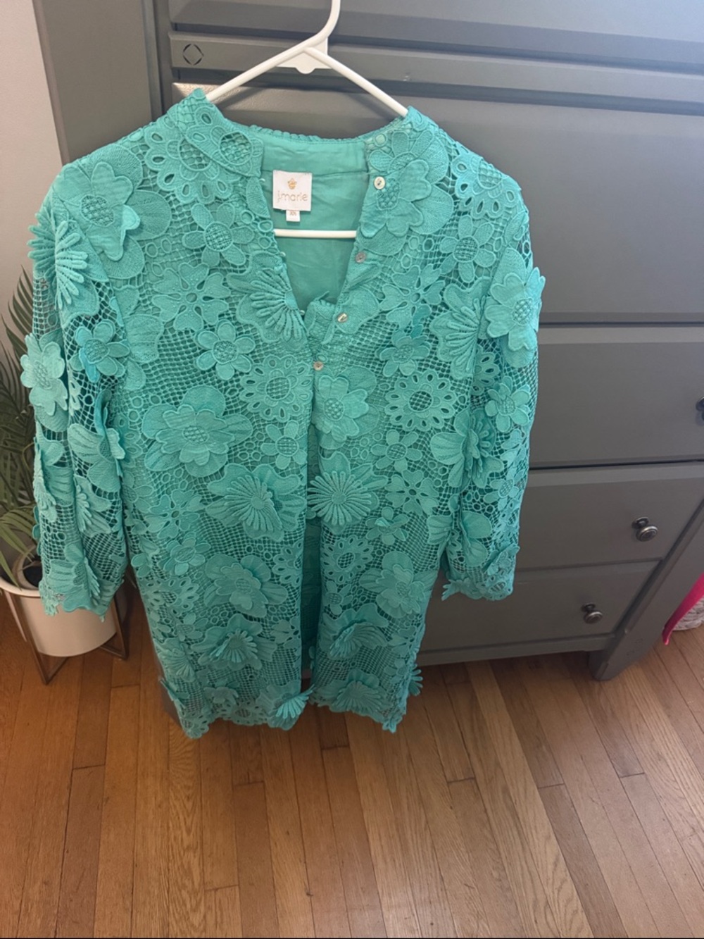 Crochet Floral Button-Front Tunic in Teal by J.Marie